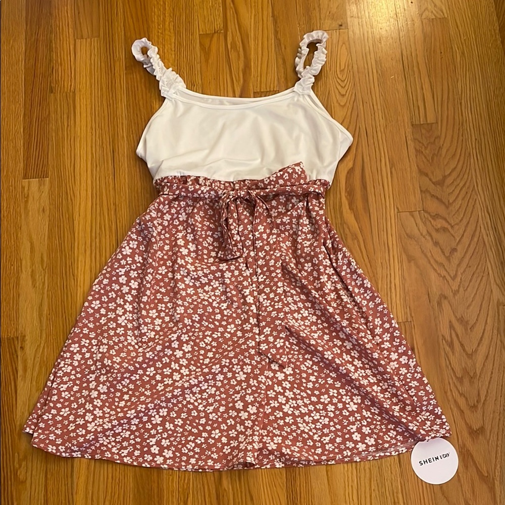 SHEIN White and Pink Floral Sundress